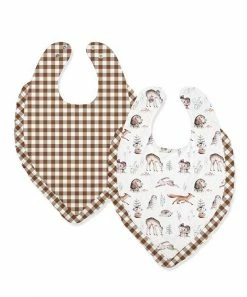 Cheapest 🔥 Little Millie White & Light Brown Woodland Ruffle-Trim Button-Snap Bib Set For Baby & Maternity 😍