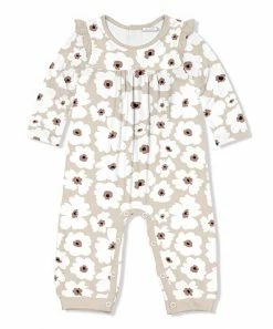 Wholesale 💯 Little Millie Light Tan & White Flower Ruffle-Trim Playsuit - Infant For Baby & Maternity 🎉