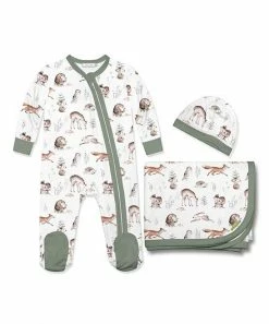 Flash Sale 👍 Little Millie White & Green Woodland Animals Long-Sleeve Footie Set - Infant For Baby & Maternity 💯
