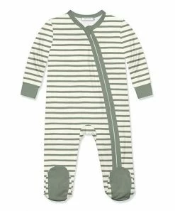 Flash Sale 🔥 Little Millie Loden Frost & White Stripe Footie - Infant For Baby & Maternity 🥰
