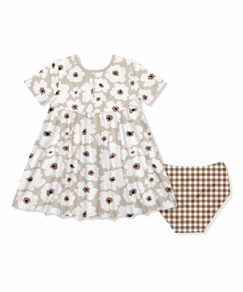 New π Little Millie Tan Flower Babydoll π Dress & Dark Brown Gingham Diaper Cover - Infant & Toddler For Kids 𧨠3 New π Little Millie Tan Flower Babydoll π Dress & Dark Brown Gingham Diaper Cover - Infant & Toddler For Kids 𧨠- Image 3