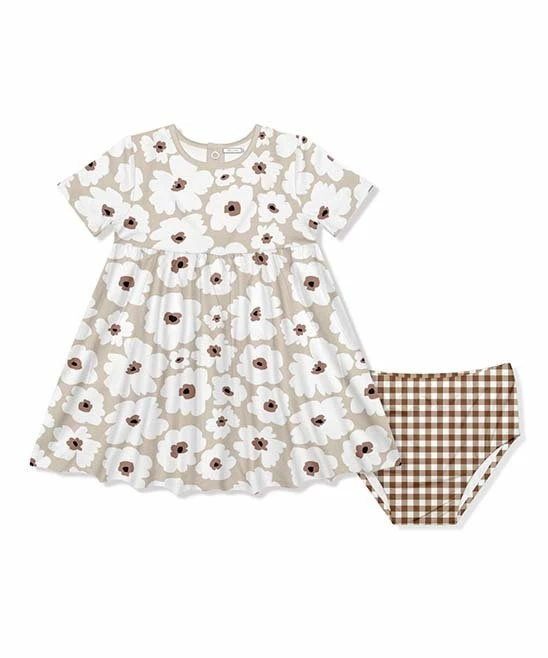 New π Little Millie Tan Flower Babydoll π Dress & Dark Brown Gingham Diaper Cover - Infant & Toddler For Kids 𧨠1 New π Little Millie Tan Flower Babydoll π Dress & Dark Brown Gingham Diaper Cover - Infant & Toddler For Kids π§¨