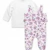 New 🔔 Little Millie White & Lilac Meadow Flower Long-Sleeve Top & Ruffle Overalls - Infant & Toddler For Kids ⌛