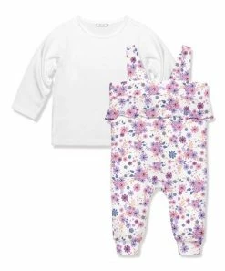 New 🔔 Little Millie White & Lilac Meadow Flower Long-Sleeve Top & Ruffle Overalls - Infant & Toddler For Kids ⌛