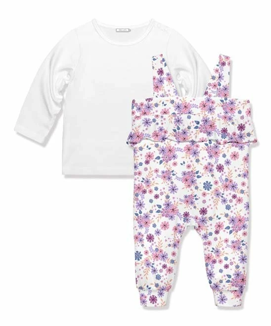 New π Little Millie White & Lilac Meadow Flower Long-Sleeve Top & Ruffle Overalls - Infant & Toddler For Kids β 1 New π Little Millie White & Lilac Meadow Flower Long-Sleeve Top & Ruffle Overalls - Infant & Toddler For Kids β