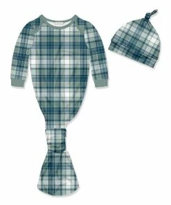 Wholesale ❤️ Little Millie Green & White Plaid Knotted Gown & Knot-Tie Beanie - Infant For Baby & Maternity 💯