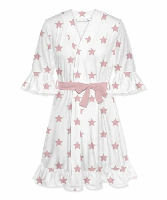 Outlet β Little Millie White & Pink Stars Ruffle-Hem Robe - π© Women π 1 Outlet β Little Millie White & Pink Stars Ruffle-Hem Robe - π© Women π