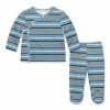Cheapest 👍 Little Millie Dusty Blue & Orange Safari Stripe Button-Snap Top & Footie Pants - Infant For Baby & Maternity 👍