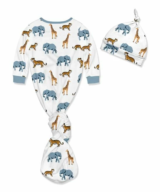 Best Sale β€οΈ Little Millie White & Blue Animals Knotted Gown & Knot-Tie Beanie - Infant For Baby & Maternity π― 3 Best Sale β€οΈ Little Millie White & Blue Animals Knotted Gown & Knot-Tie Beanie - Infant For Baby & Maternity π― - Image 3
