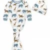 Best Sale ❤️ Little Millie White & Blue Animals Knotted Gown & Knot-Tie Beanie - Infant For Baby & Maternity 💯
