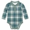 New ❤️ Little Millie Green & White Plaid Collared Long-Sleeve Bodysuit - Infant For Baby & Maternity 😍