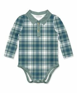 New ❤️ Little Millie Green & White Plaid Collared Long-Sleeve Bodysuit - Infant For Baby & Maternity 😍