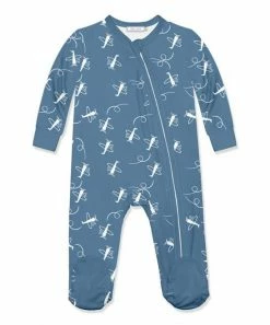 Promo ⭐ Little Millie Dusty Blue Airplane Long-Sleeve Footie - Infant For Baby & Maternity ❤️