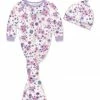 Deals 🧨 Little Millie White & Lilac Meadow Flower Knotted Gown & Knot-Tie Beanie - Infant For Baby & Maternity 😀