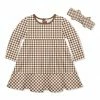 Best Pirce ❤️ Little Millie Brown Gingham Babydoll 👗 Dress & Bow-Accent Headband - Infant & Toddler For Kids 🧨