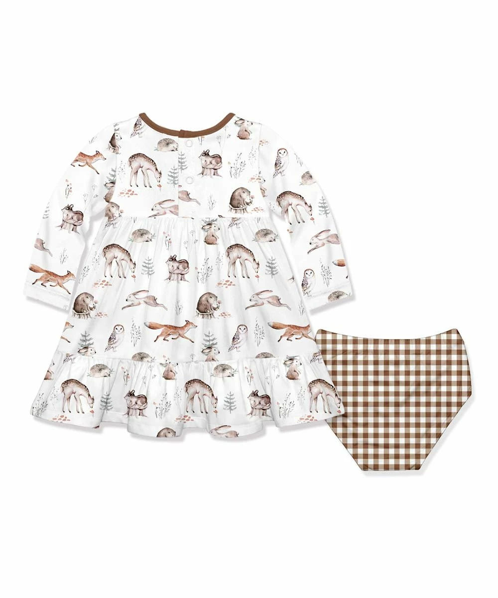 Outlet β Little Millie White Woodland Babydoll π Dress & Dark Brown Gingham Diaper Cover - Infant & Toddler For Kids βοΈ 3 Outlet β Little Millie White Woodland Babydoll π Dress & Dark Brown Gingham Diaper Cover - Infant & Toddler For Kids βοΈ - Image 3