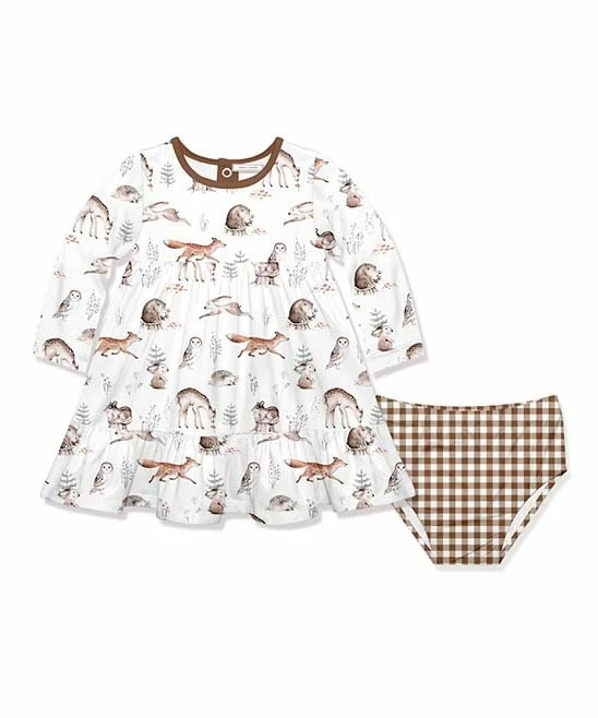 Outlet β Little Millie White Woodland Babydoll π Dress & Dark Brown Gingham Diaper Cover - Infant & Toddler For Kids βοΈ 1 Outlet β Little Millie White Woodland Babydoll π Dress & Dark Brown Gingham Diaper Cover - Infant & Toddler For Kids βοΈ