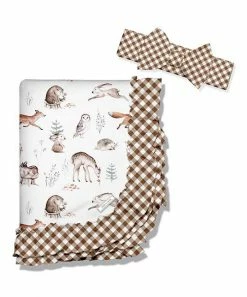 Discount 👍 Little Millie White Woodland Animal Blanket & Dark Brown Gingham Headband For Baby & Maternity 👍