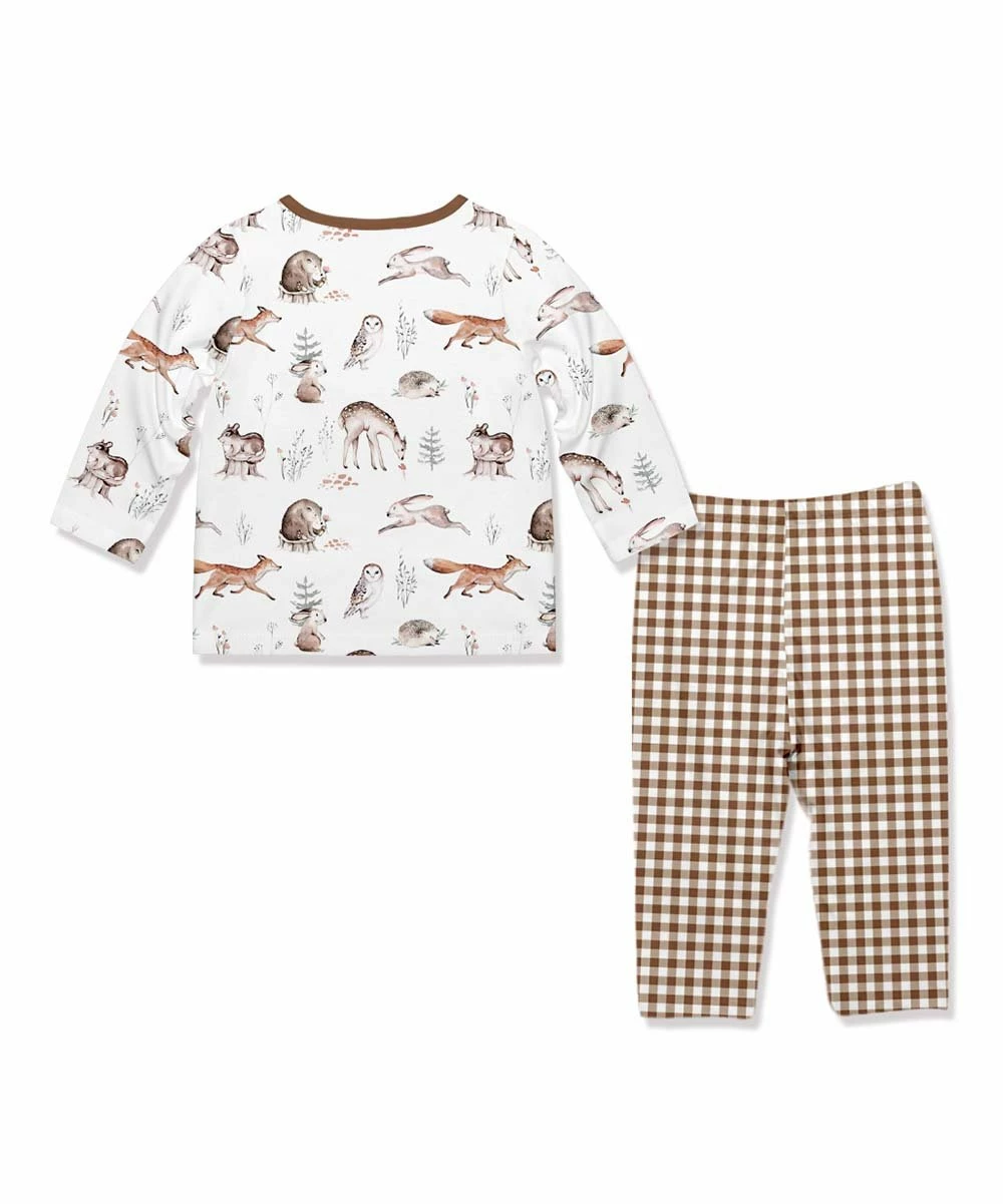 Hot Sale β¨ Little Millie White Woodland Animals Long-Sleeve Top & Brown Gignham Pants - Infant & Toddler For Kids π 3 Hot Sale β¨ Little Millie White Woodland Animals Long-Sleeve Top & Brown Gignham Pants - Infant & Toddler For Kids π - Image 3