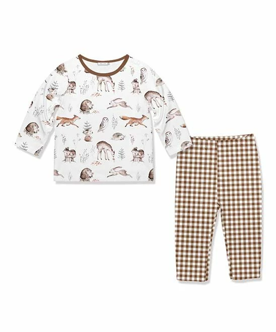 Hot Sale β¨ Little Millie White Woodland Animals Long-Sleeve Top & Brown Gignham Pants - Infant & Toddler For Kids π 1 Hot Sale β¨ Little Millie White Woodland Animals Long-Sleeve Top & Brown Gignham Pants - Infant & Toddler For Kids π