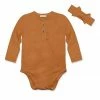 New ❤️ Little Millie Brown Rust Waffle-Knit Bodysuit & Bow-Accent Headband - Infant For Baby & Maternity ✔️