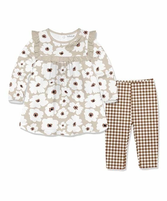 New π Little Millie Light Tan Flower Babydoll π Dress & Gingham Leggings - Infant & Toddler For Kids βοΈ 1 New π Little Millie Light Tan Flower Babydoll π Dress & Gingham Leggings - Infant & Toddler For Kids βοΈ