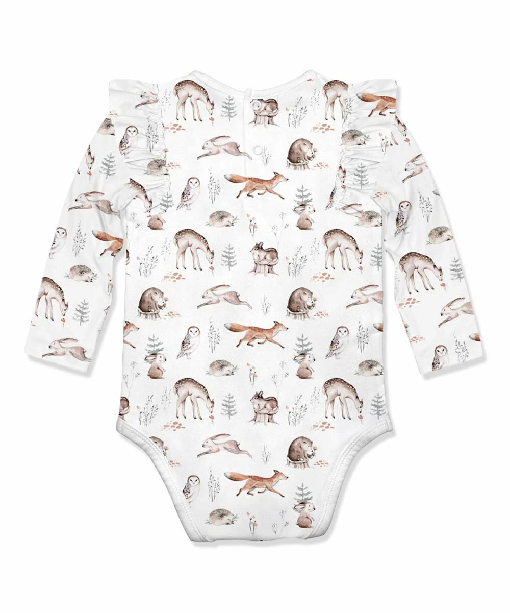 Hot Sale π₯ Little Millie White & Brown Woodland Ruffle-Trim Bodysuit - Infant For Baby & Maternity β¨ 3 Hot Sale π₯ Little Millie White & Brown Woodland Ruffle-Trim Bodysuit - Infant For Baby & Maternity β¨ - Image 3