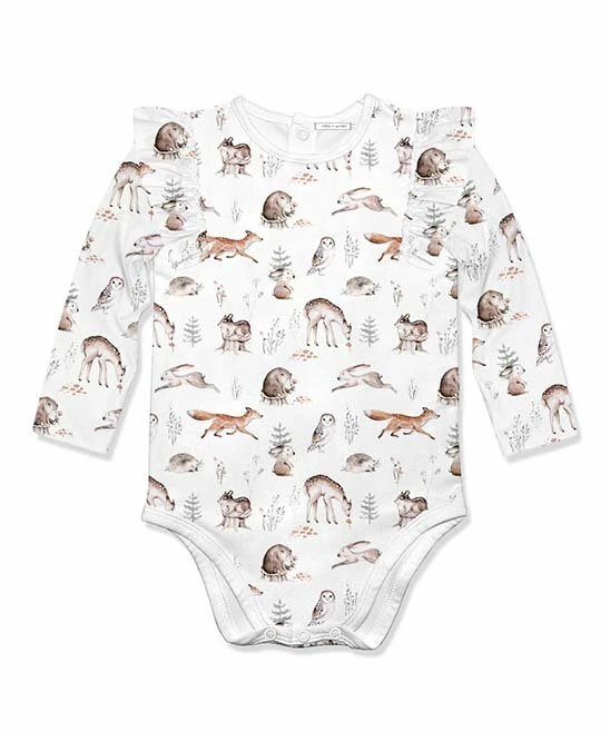 Hot Sale π₯ Little Millie White & Brown Woodland Ruffle-Trim Bodysuit - Infant For Baby & Maternity β¨ 1 Hot Sale π₯ Little Millie White & Brown Woodland Ruffle-Trim Bodysuit - Infant For Baby & Maternity β¨