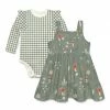 Outlet 😍 Little Millie Loden Frost Gingham Bodysuit & Mushroom Leaf A-Line 👗 Dress - Infant For Kids ❤️