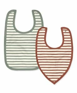 Budget 🥰 Little Millie Dark Baked Clay & Cream Stripe Button-Snap Bib Set For Baby & Maternity 🥰