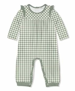 Best Pirce 🌟 Little Millie Loden Frost & Bright White Gingham Ruffle-Trim Playsuit - Infant For Baby & Maternity 🥰