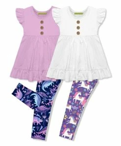 Cheap 🌟 Millie Loves Lily Lilac & White Boho Dino Leggings Set - Infant, Toddler & 👧 Girls For Kids 🛒