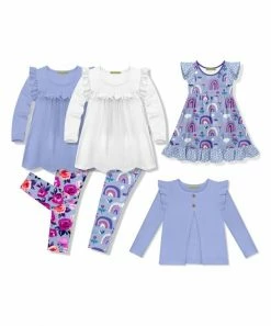 Coupon 🧨 Millie Loves Lily White & Periwinkle Spring Rainbow Leggings Set - 👧 Girls For Kids 🥰