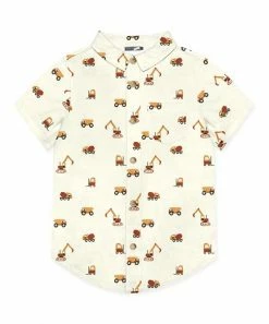 New 😉 Millie & Maxx Cream Roadwork Short-Sleeve Button-Up - Toddler & Boys For Kids ✨