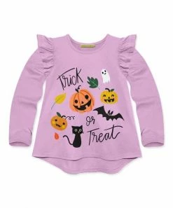 Brand new 🎁 Simply Millie By Millie Loves Lily Lilac 'Trick Or Treat' 🧛 Halloween Ruffle Long-Sleeve Hi-Low Top - Toddler & 👧 Girls For Kids ✔️