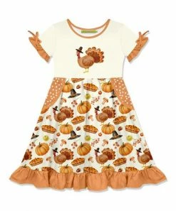 Cheapest 😍 Millie Loves Lily Cream & Clay Pilgrim Party Bow-Sleeve Pocket A-Line 👗 Dress - 👧 Girls For Kids 🧨