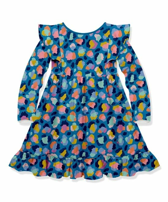 Best deal π Millie Loves Lily Teal Technicolor Leopard Angel-Sleeve π Dress - Infant, Toddler & π§ Girls For Kids π 3 Best deal π Millie Loves Lily Teal Technicolor Leopard Angel-Sleeve π Dress - Infant, Toddler & π§ Girls For Kids π - Image 3