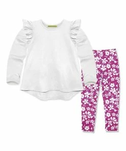 Cheap ✔️ Millie Loves Lily White Ruffle Long-Sleeve Top & Pink Floral Wind Leggings - Infant, Toddler & 👧 Girls For Kids ⭐