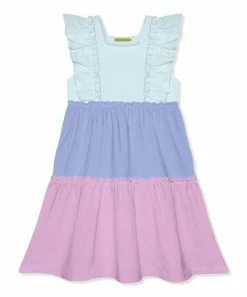 Cheapest 😉 Simply Millie By Millie Loves Lily Ice Blue & Lilac Color Block Ruffle Tiered A-Line 👗 Dress - Infant, Toddler & 👧 Girls For Kids 🥰