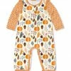 Budget 🔥 Little Millie Cream & Orange Autumn Frost Ruffle-Trim Playsuit - Toddler For Kids 🎉
