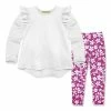 Brand new 🎁 Millie+ By Millie Loves Lily White Ruffle Hi-Low Top & Pink Floral Wind Leggings - 👧 Girls For Kids 👏