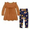 Brand new 🌟 Millie+ By Millie Loves Lily Rust Ruffle Long-Sleeve Top & Navy Turkey Leggings - 👧 Girls For Kids 🥰