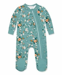 Discount 🛒 Little Millie Nile Blue Floral Garden Ruffle-Trim Footie - Infant For Baby & Maternity ✔️