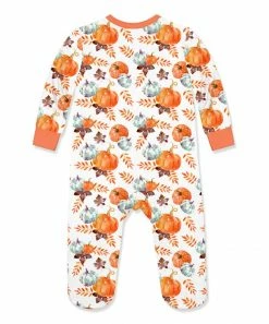 Top 10 👍 Little Millie White & Blue Pumpkins Ruffle-Trim Footie - Infant For Baby & Maternity ⭐ -Little Millie-shop zu107797670 alt 2 tm1661366588