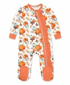 Top 10 👍 Little Millie White & Blue Pumpkins Ruffle-Trim Footie - Infant For Baby & Maternity ⭐
