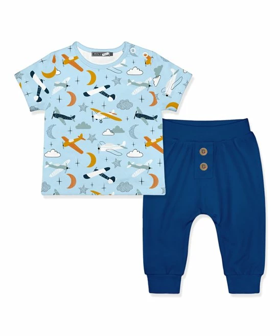 Cheapest π Little Millie Blue Airplanes Clouds Snap-Shoulder Tee & Navy Joggers - Infant For Baby & Maternity π― 1 Cheapest π Little Millie Blue Airplanes Clouds Snap-Shoulder Tee & Navy Joggers - Infant For Baby & Maternity π―