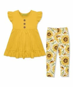 Wholesale 🥰 Millie Loves Lily Yellow Angel-Sleeve Babydoll Top & Yellow Sunflower Leggings - Toddler & 👧 Girls For Kids ❤️