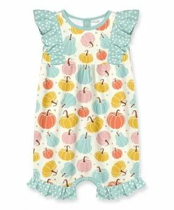 New 😀 Little Millie Cream & Mint Pumpkin Ruffle-Trim Romper - Infant & Toddler For Kids ✔️