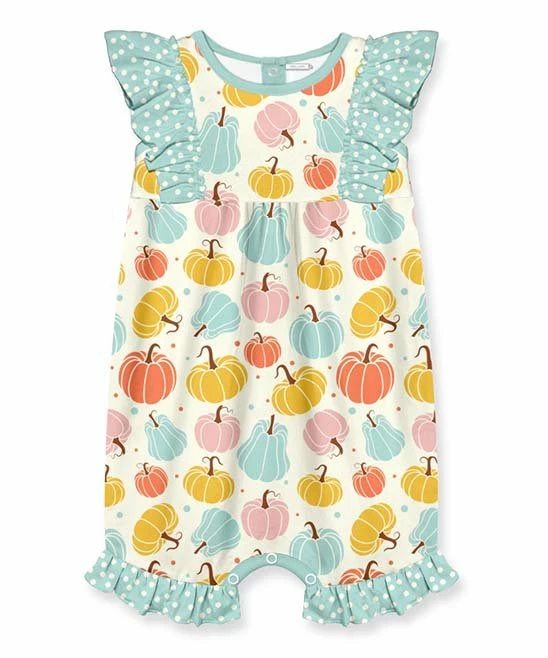 New π Little Millie Cream & Mint Pumpkin Ruffle-Trim Romper - Infant & Toddler For Kids βοΈ 1 New π Little Millie Cream & Mint Pumpkin Ruffle-Trim Romper - Infant & Toddler For Kids βοΈ