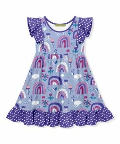 Flash Sale 🔔 Millie+ By Millie Loves Lily Periwinkle Spring Rainbow Ruffle-Accent Angel-Sleeve 👗 Dress - 👧 Girls For Kids ⭐